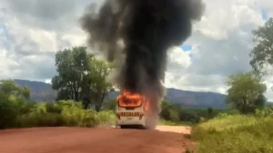 Ônibus escolar pega fogo na MS-345 durante transporte de alunos