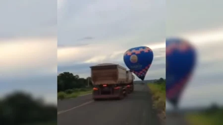 Passeio de balão quase termina em tragédia com carreta em Aquidauana
