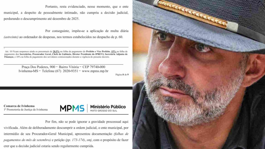 MP pede multa contra prefeito de Ivinhema por salário irregular e descumprimento judicial