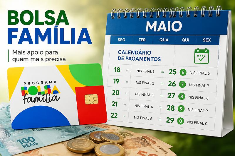 Bolsa Família: pagamentos de maio começam no dia 18, conforme final do NIS Bolsa Família: pagamentos de maio começam no dia 18, conforme final do NIS